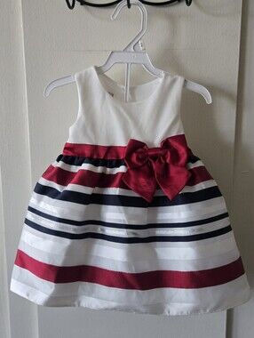Purple Rose Baby 12 M White Blue Red Striped Party Dress with Bow Tule